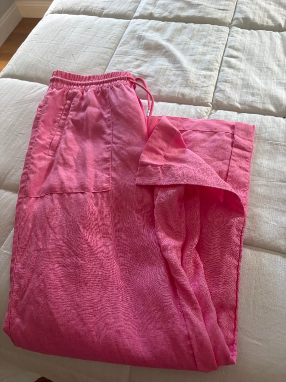 Athleta Linen Retreat Drawstring Pants Size Medium Pink Excellent Condtion